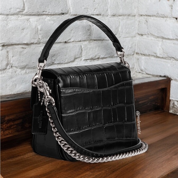Coach Cassie Croc Leather Crossbody + Cardholder in Black/Silver NWT - Picture 6 of 12